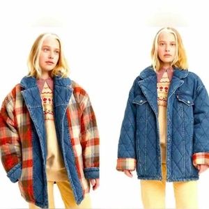 Levi's® Premium REVERSIBLE OVER- SIZED TRUCKER JACKET plaid denim jean Medium
